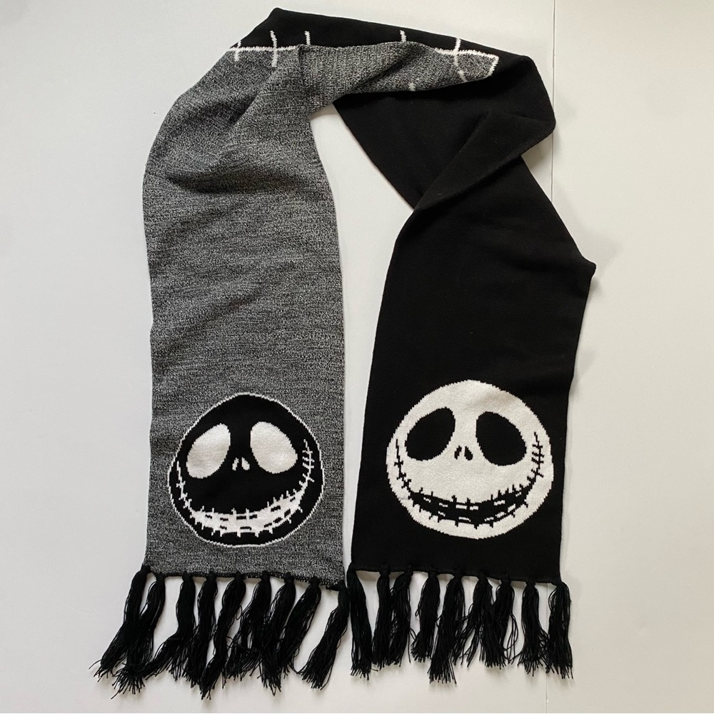 Nightmare Before Christmas Scarf Disney Jack Skellington 67” Black Gray Fringe - Picture 16 of 16